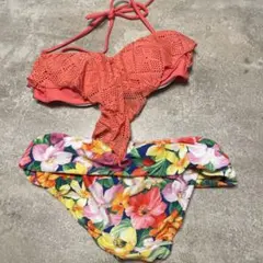 フラワープリント セパレート水着 コーラルピンク