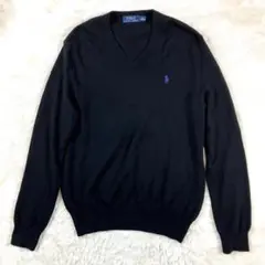 POLO RALPH LAUREN Vネックニット S ブラック ポニー