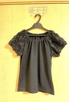 プライムパターン黒ブラック 半袖トップス ローズモチーフビーズのサムネイル