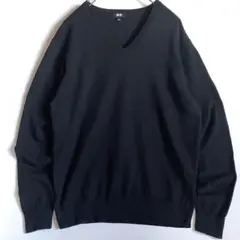 UNIQLO スーピマコットンVネックセーター（長袖）黒　男女兼用　L 完売品