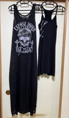 ゴーストオブハーレム★ブラック★スカル★ロングワンピース★キャミソール