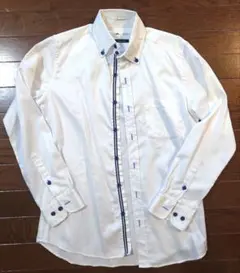 メンズメルローズ ホワイト ドレスシャツ ブルーラインテープ