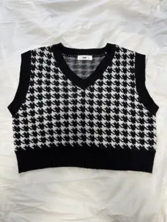 WEGO ハウンドトゥース クロップドニットベスト