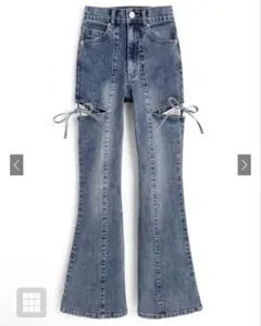 GRL サイドカットアウトリボンデニムフレアパンツ