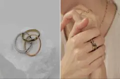 ゴールド シルバー　ピンクゴールド3連リング