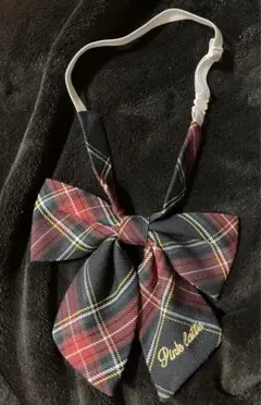 ピンクラテ　リボンタイ　赤チェック　スクールリボン