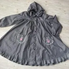 （美品）mezzo piano レインコート Aラインフリル ギンガムチェック