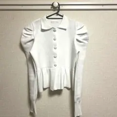 ホワイト ニット カーディガン パフスリーブ