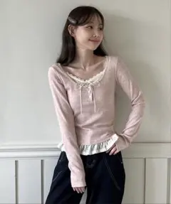 ピンク長袖トップス