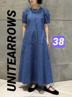 united arrows♡美品パフスリーブチェックワンピース38