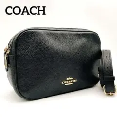 【コーチ】ジェス 2way カメラバッグ ダブルジップ シボ革 黒 ロゴ金具
