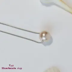 ピンク コットンパールのショートネックレス シルバーチェーン