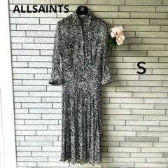 ❤【オールセインツ】✨美品　プリーツワンピース　モノトーン　プリント　Sのサムネイル
