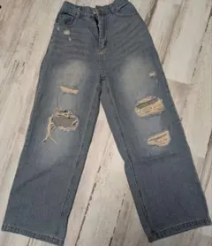 ラブトキシック ダメージワイドデニムパンツ Sサイズ(140) 水色