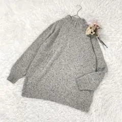 カシミヤ100% ネップニット ハイネックセーター グレー 冬 ゆったりのサムネイル