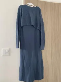 ローリーズファーム ニットレイヤードキャミ2Pワンピース ブルー