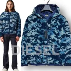 新品 DIESEL ディーゼル カモ柄 中綿 フード ボアジャケット 青紺 M