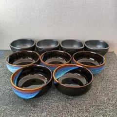 未使用 和食器 鉢 ボウル 9個セット 黒 青 グラデーション 陶器のサムネイル