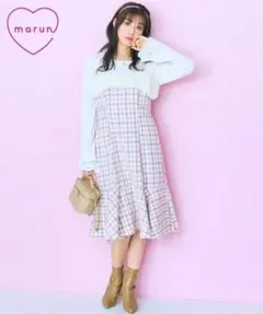 marun フェイクファードッキングツイードキャミワンピース ピンク マルン