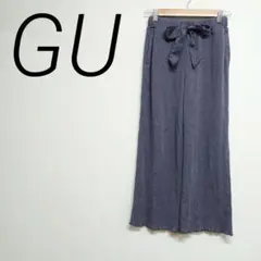 GU ネイビー ワイドパンツ リボン付き M ウエストゴム　☆2906