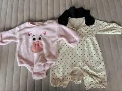 豚デザインと水玉ロンパース2点セット