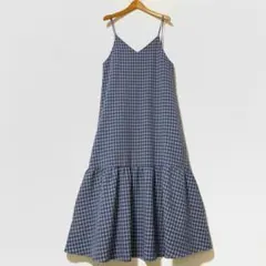 青×茶のふんわりボリュームのあるキャミタイプゆるっとロングティアードワンピースのサムネイル