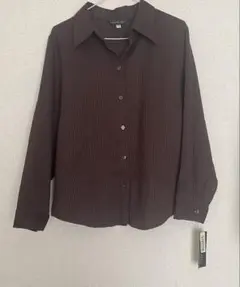 新品タグ付きブラウン ストライプ 長袖シャツ