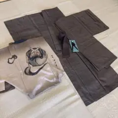 C-810▲泥大島　正絹男着物セット　未着 丈139cm 裄丈67cm