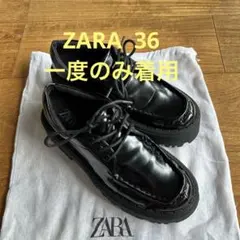 一度着用　ザラ　ZARA パテント　ダービーシューズ　ローファー 厚底　36 黒