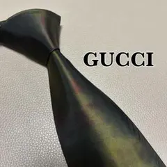 グッチ　ネクタイ　GG ストライプ ドット　チェック　グリーン　緑色　光沢