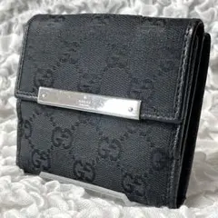 GUCCI グッチ 財布 GG キャンバス ブラック レザー Wホック 黒