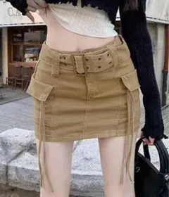 ベージュ タイトスカート ウエストベルト付き