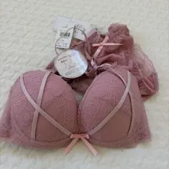 レースブラジャーショーツセット ピンク　E65