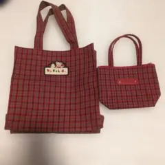 familiar 赤 チェック柄 トートバッグ　ミニバッグ　2点セット