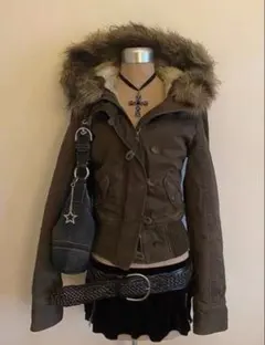 fur military jacket brown y2k archive