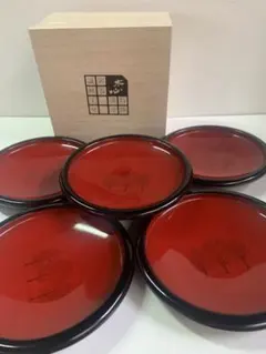 新品 特選　漆塗　御器誠峰工房　都小皿　木影　５枚セット　品番　3120-05