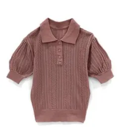 GRL グレイル 襟付き透かし編みポロニットトップス ピンク ブラウン
