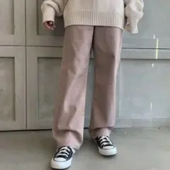 moment＋ デニム＆ツイルストレートパンツ ピンク Lのサムネイル