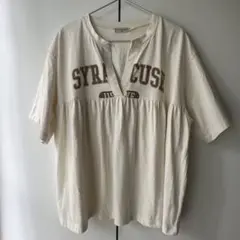 Samansa Mos2 ロゴプリント切替ギャザースキッパーTシャツのサムネイル