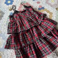 新品タグ付 TRALALA タータンチェック　キャミワンピリボン