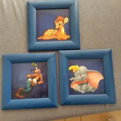 バンビ・ダンボ・グーフィー アート3枚セットディズニー油絵 オランダ製