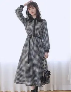 GRL ベルト付き千鳥柄フレアロングシャツワンピース tg531