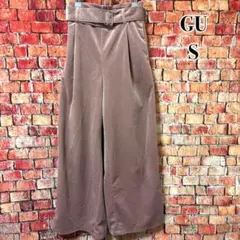 美品☆GU☆ベロアワイドパンツ　ベルト付き　ハイウエスト　ウエストゴム　ピンクS