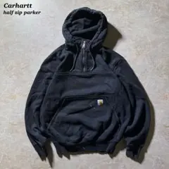 Carharttハーフジップパーカー古着フェードブラック短丈unisex当時物黒