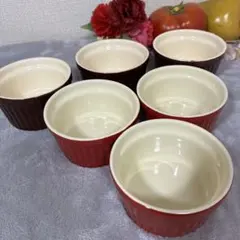 c4 お洒落で可愛い赤と茶色の耐熱ココット6点セット