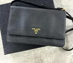 [美品]PRADA サフィアーノ　ショルダーウォレット　ブラック