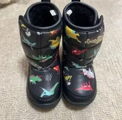 恐竜柄 スノーブーツ キッズ 14cm ブラック 防寒ブーツ