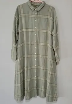 サマンサモスモス　リネン混 チェック柄 長袖ロングシャツワンピース