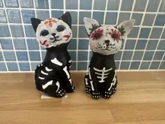 スカル キャット 置物 2体セット メキシカン スタイル