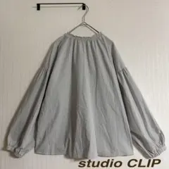 ✧̣̥̇studio CLIPブラウス フリル襟 ストライプ バルーン袖 ゆったり